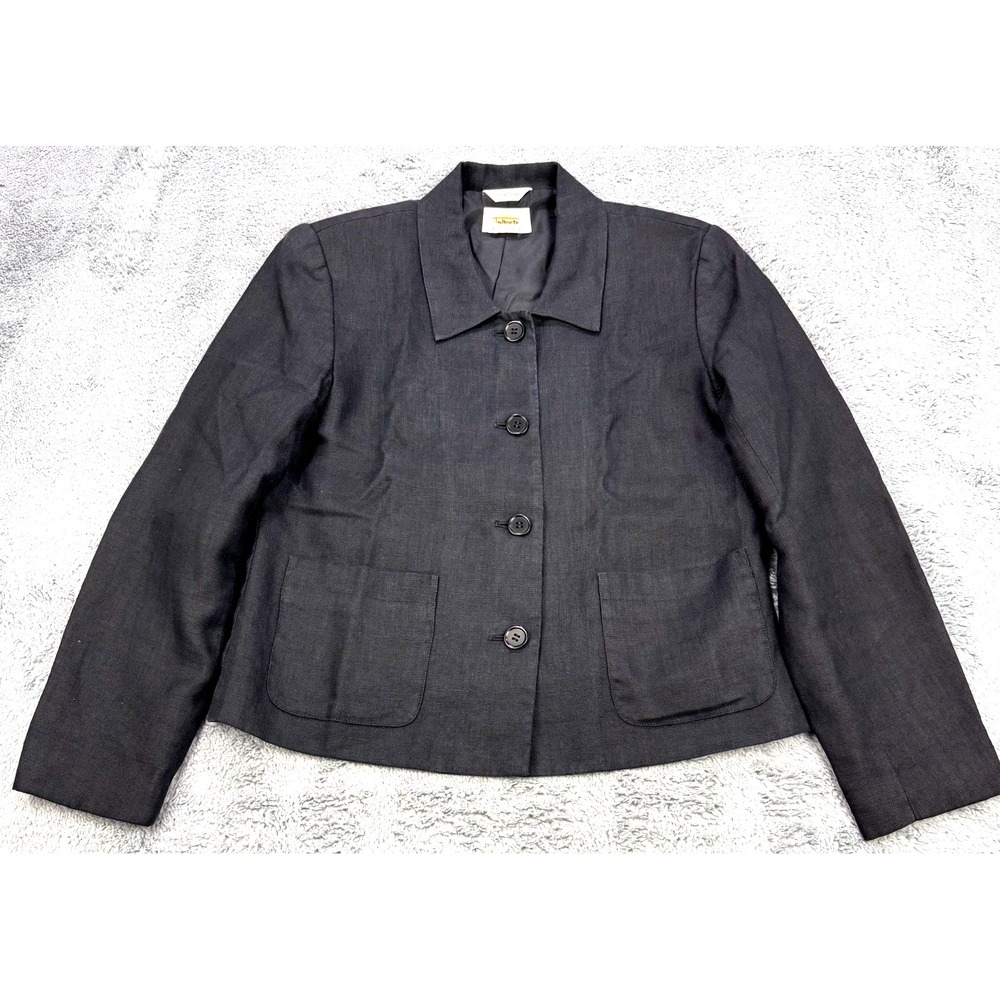 Talbots‎ Blazer Women 4 Petites Black Irish Linen 4 Button Pockets LS